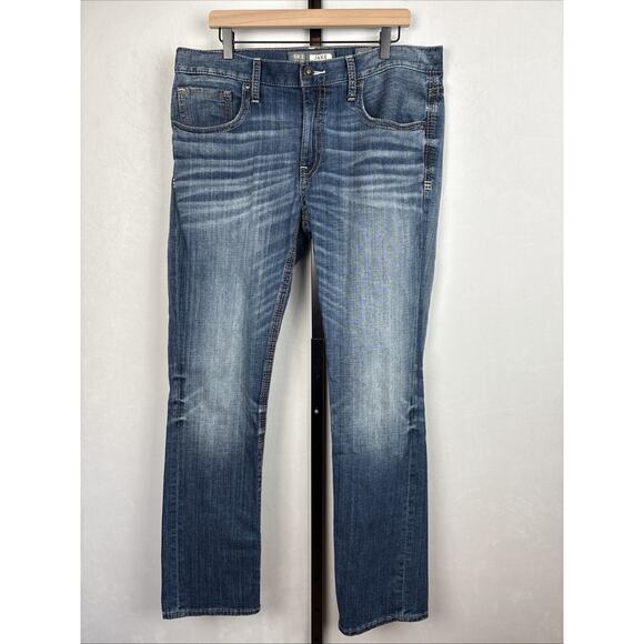 BKE Jake Straight Jeans Mens 36R Dark Wash Faded Whiskered Stretch Denim Y2K